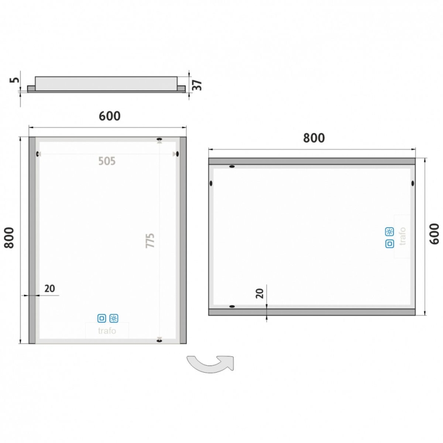 NIMCO ZP 11002VX - LED Hämardatav vannitoa tagantvalgustusega peegel LED/24W/230V 3000-6500K 80x60 cm IP44