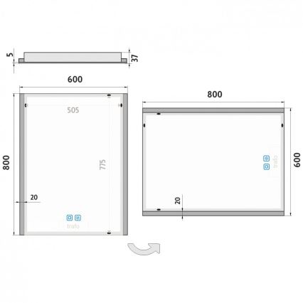 NIMCO ZP 11002VX - LED Hämardatav peegli taustvalgustus vannituppa LED/24W/230V 3000-6500K 80x60 cm IP44