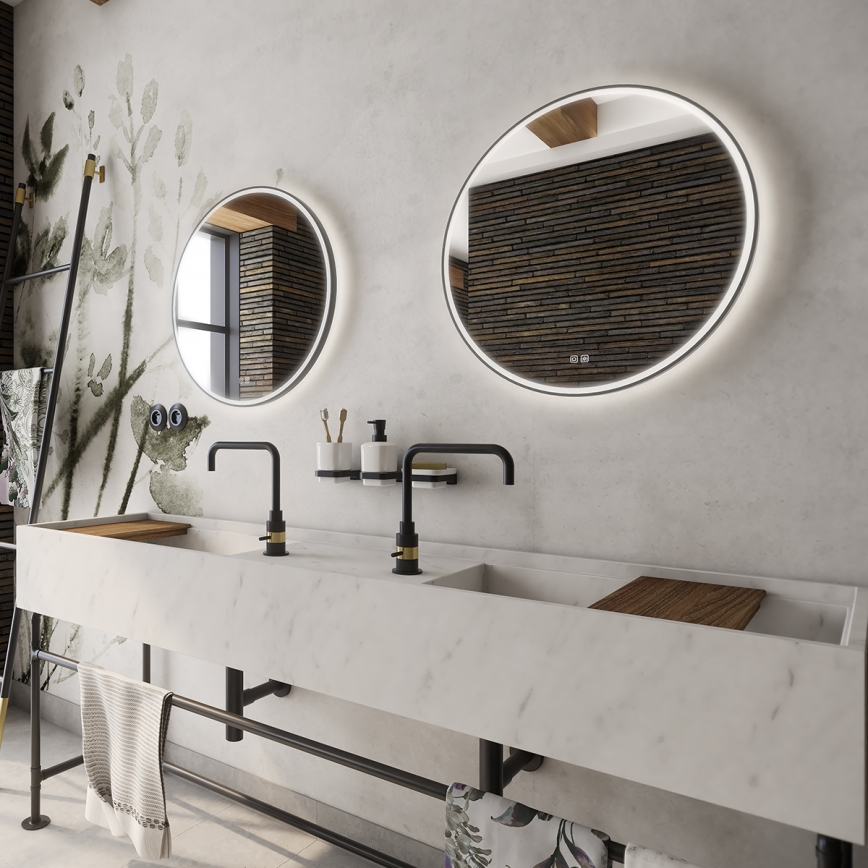 NIMCO ZPC 28000RVX-90 - LED-hämardatav taustvalgustusega vannitoa peegel LED/26W/230V 3000-6500K läbimõõt 60 cm mattmust IP44