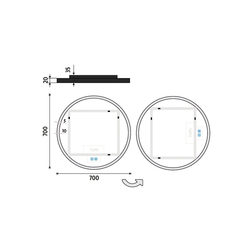 NIMCO ZPC 28001RVX-90 - LED hämardatav vannitoa tagantvalgustusega peegel LED/33W/230V 3000-6500K läb. 70 cm mattmust IP44