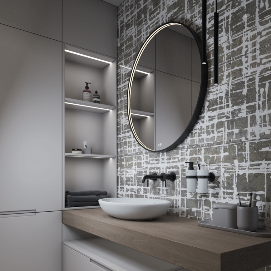 NIMCO ZPC 31001RVX-90 - LED-hämardatav vannitoa tagantvalgustusega peegel LED/22W/230V 3000-6500K läbimõõt 70 cm matt must IP44