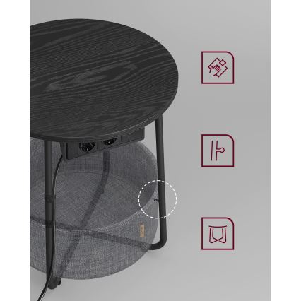 NOIRA 45 cm abilaud, sisseehitatud pistikupesade ja USB-portidega, hall/must