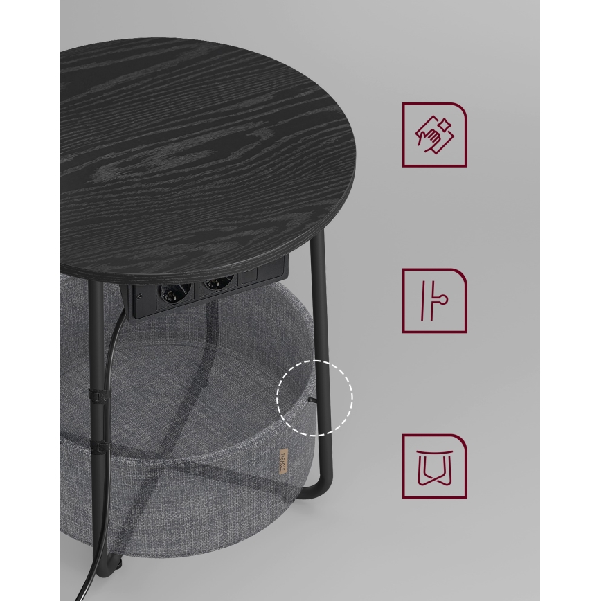 NOIRA 45 cm abilaud, sisseehitatud pistikupesade ja USB-portidega, hall/must