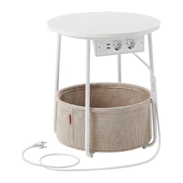 NOIRA öökapp 45 cm, sisseehitatud pistikupesade ja USB-portidega, beež/valge