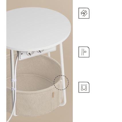 NOIRA öökapp 45 cm, sisseehitatud pistikupesade ja USB-portidega, beež/valge