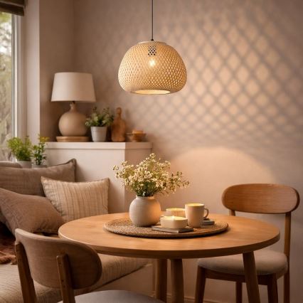 Nööriga ripplamp PETRA, 1x E27/15W/230V, Ø 35 cm, bambus