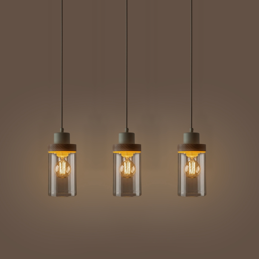 Nööriga ripplamp WOODNEST 3xE27/15W/230V männipuit/kreem