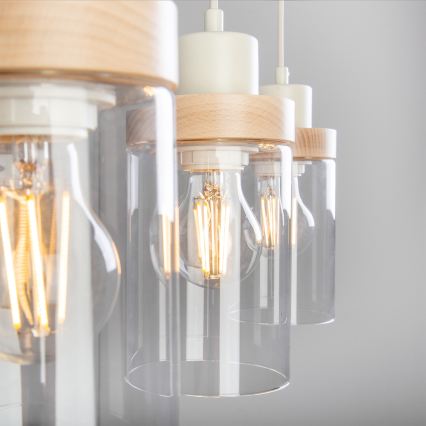 Nööriga ripplamp WOODNEST 3xE27/15W/230V männipuit/kreem
