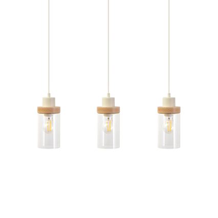 Nööriga ripplamp WOODNEST 3xE27/15W/230V männipuit/kreem