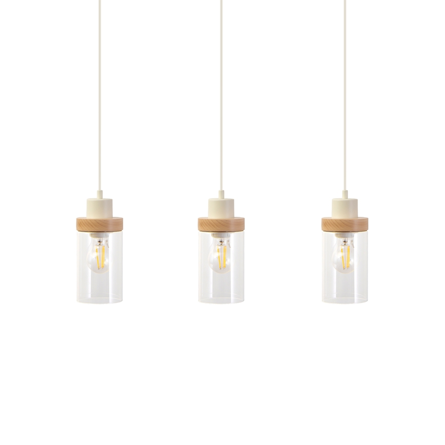 Nööriga ripplamp WOODNEST 3xE27/15W/230V männipuit/kreem