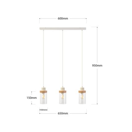 Nööriga ripplamp WOODNEST 3xE27/15W/230V männipuit/kreem