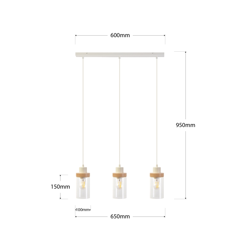 Nööriga ripplamp WOODNEST 3xE27/15W/230V männipuit/kreem