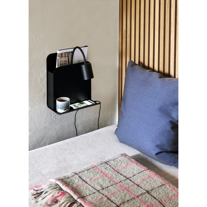 Nordlux - Kohtvalgusti seinale koos riiuliga ja USB ROOMI 1xGU10/8W/230V must