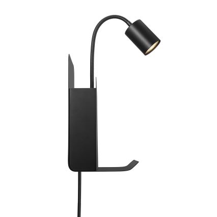 Nordlux - Kohtvalgusti seinale koos riiuliga ja USB ROOMI 1xGU10/8W/230V must