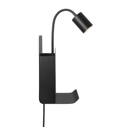 Nordlux - Kohtvalgusti seinale koos riiuliga ja USB ROOMI 1xGU10/8W/230V must