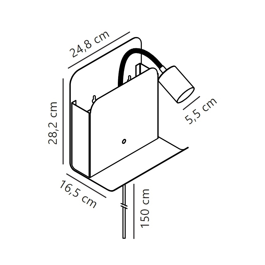 Nordlux - Kohtvalgusti seinale koos riiuliga ja USB ROOMI 1xGU10/8W/230V must