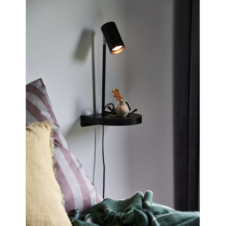 Nordlux - Seinavalgusti riiuliga CODY 1xGU10/15W/230V must
