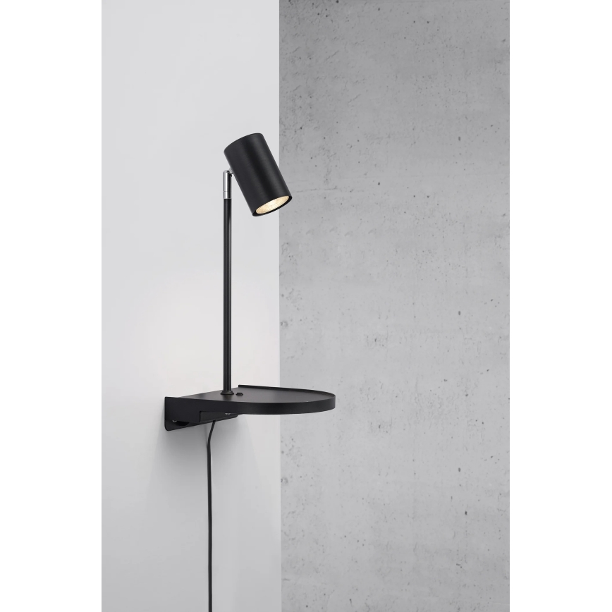 Nordlux - Seinavalgusti riiuliga CODY 1xGU10/15W/230V must