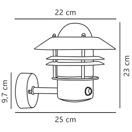 Nordlux - Väli seinavalgusti koos anduriga BLOKHUS 1xE27/60W/230V IP54 must