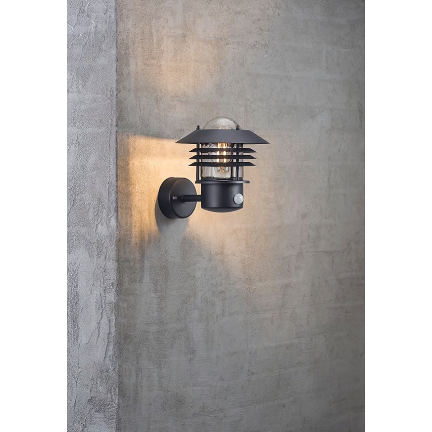 Nordlux - VEJERS välisseinavalgusti liikumisanduriga 1xE27/60W/230V IP54 must