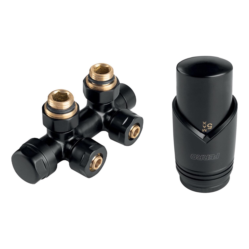 Novaservis - radiaatorikomplekt keskühendusega, nurkkinnitus, must