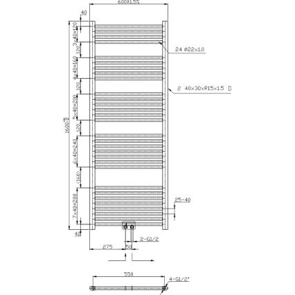 Novaservis - Vannitoa redelradiaator 544W/230V 160x60 cm läikiv kroom sirge