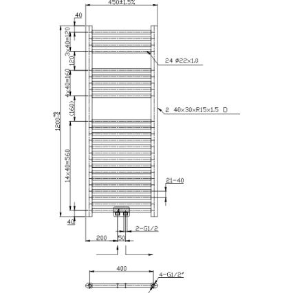 Novaservis - vannitoa rätikukuivati 490W/230V 120x45 cm must, sirge