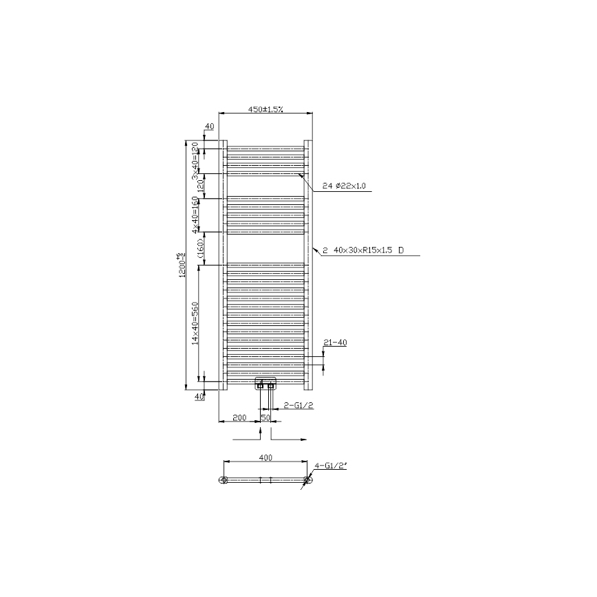 Novaservis - vannitoa rätikukuivati 490W/230V 120x45 cm must, sirge