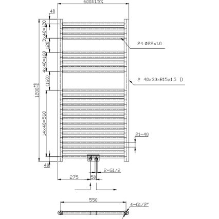Novaservis - Vannitoa rätikuradiaator 644W/230V 120x60 cm must, sirge