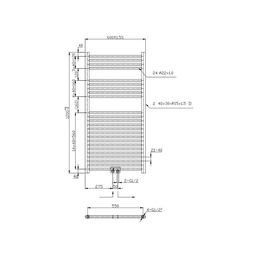 Novaservis - Vannitoa rätikuradiaator 644W/230V 120x60 cm must, sirge