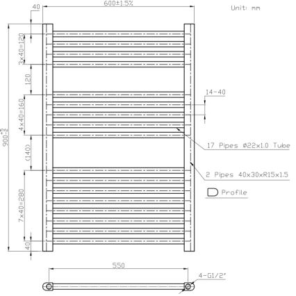 Novaservis - Vannitoa redelradiaator 478W/230V 90x60 cm valge sirge