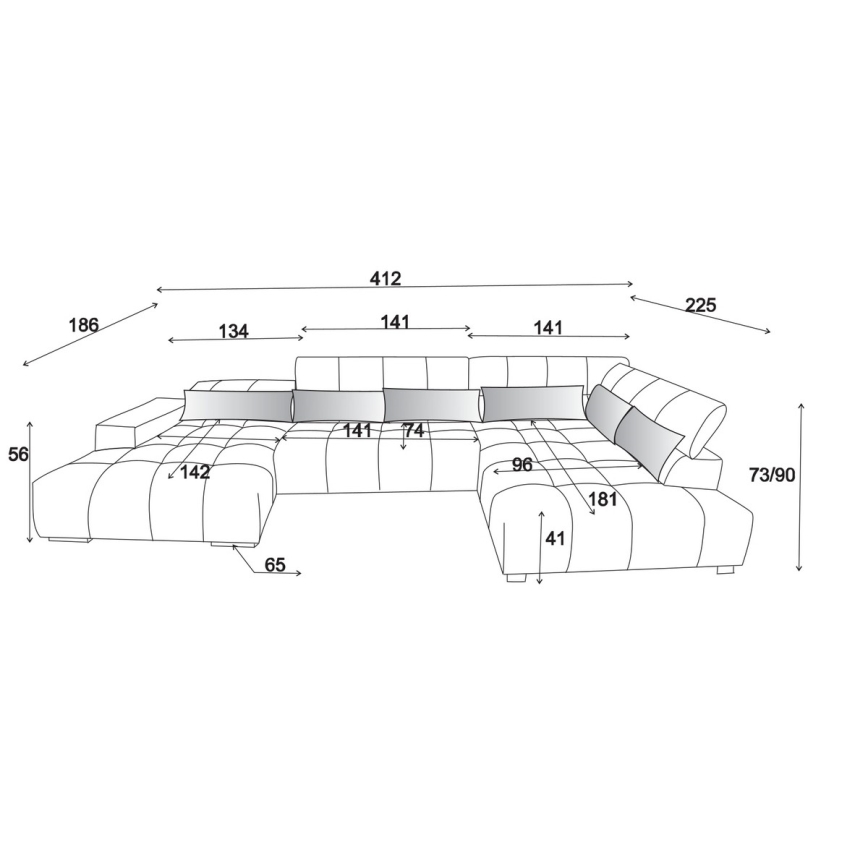 Nurgadiivan koos peatoetustega U-kujuline TROPEA parem pruun