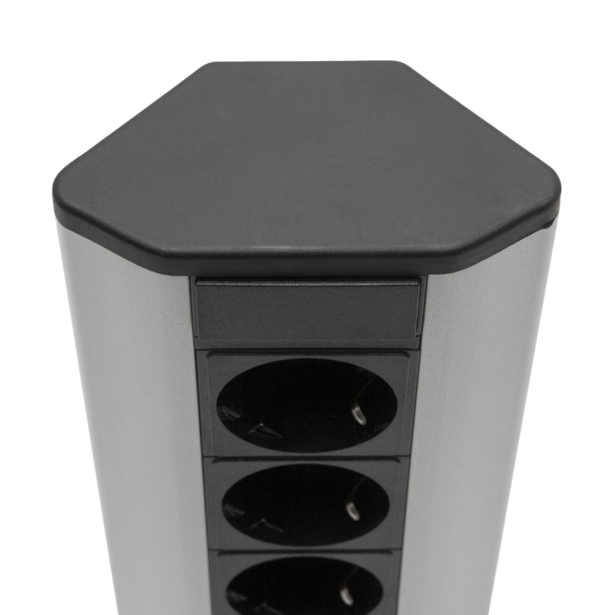 Nurgapistikupesatorn 3x230V + 2xUSB-A must/hõbedane
