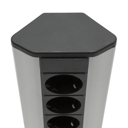 Nurkne pistikupost 4x230V + 2xUSB-A must/hõbedane