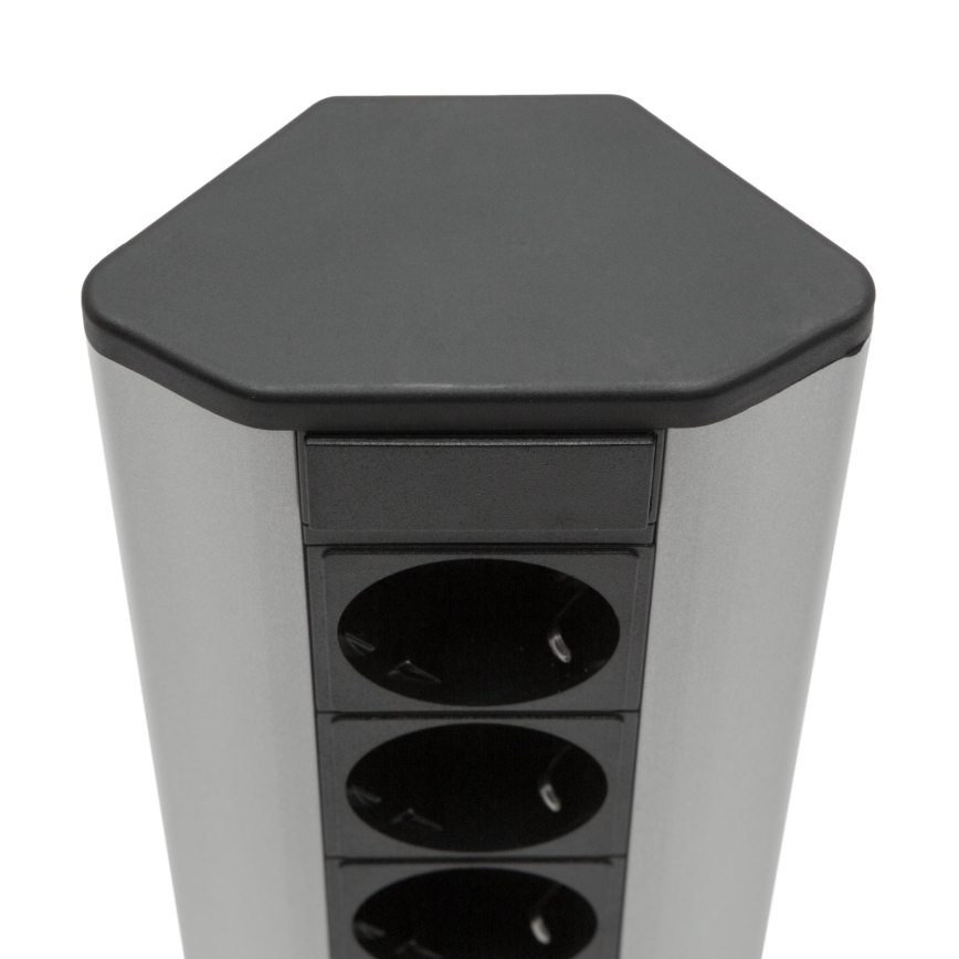 Nurkne pistikupost 4x230V + 2xUSB-A must/hõbedane