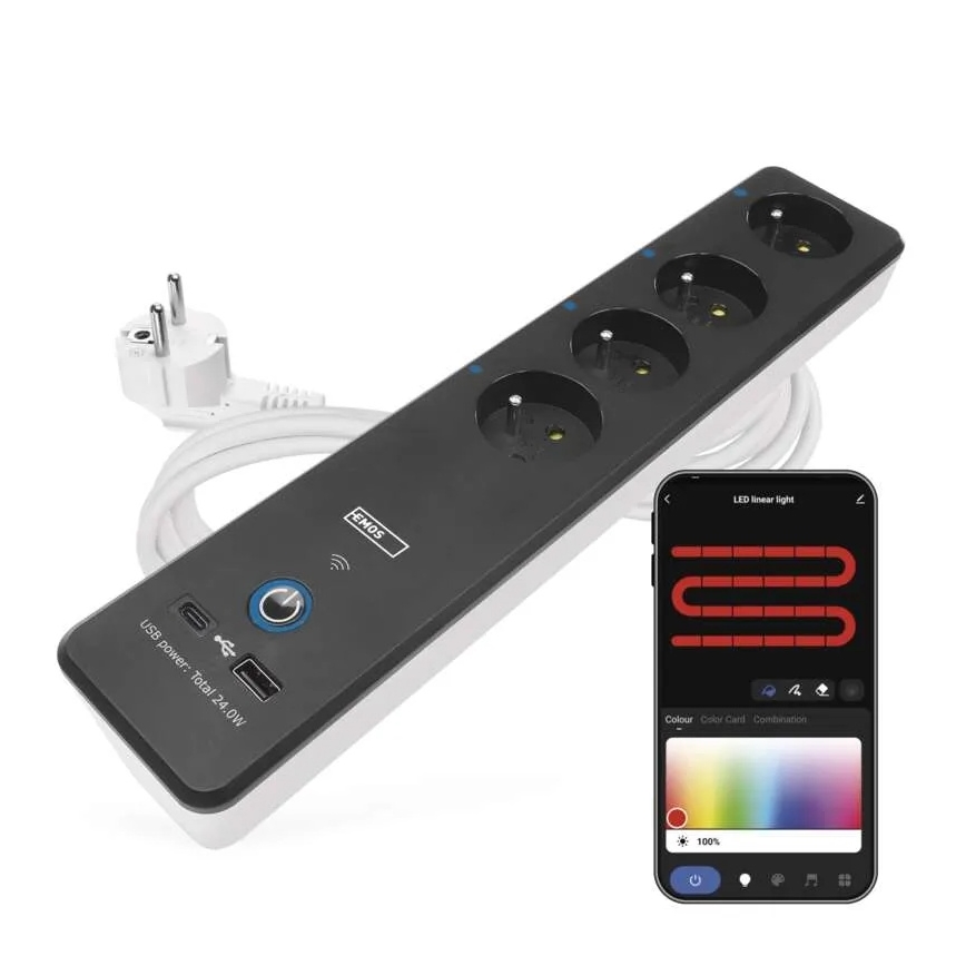 Nutikas pikendus kaabel lülitiga GoSmart 4Z + 1xUSB-A + 1xUSB-C 2 m Wi-Fi Tuya