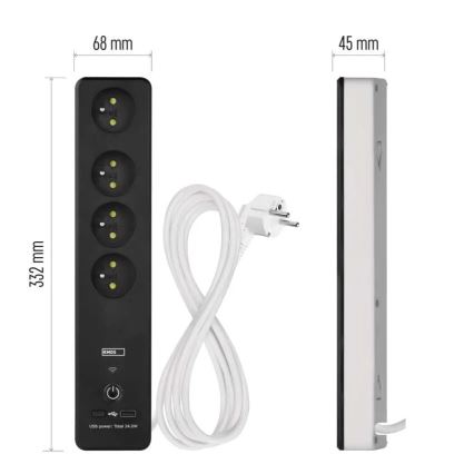 Nutikas pikendus kaabel lülitiga GoSmart 4Z + 1xUSB-A + 1xUSB-C 2 m Wi-Fi Tuya