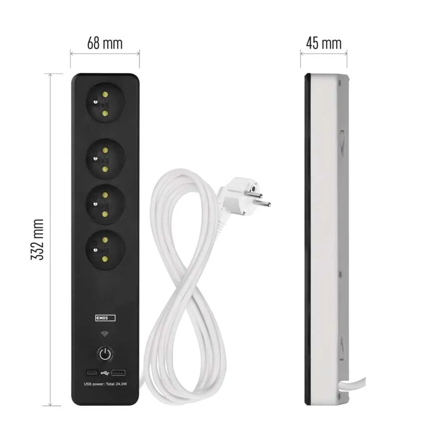 Nutikas pikendus kaabel lülitiga GoSmart 4Z + 1xUSB-A + 1xUSB-C 2 m Wi-Fi Tuya