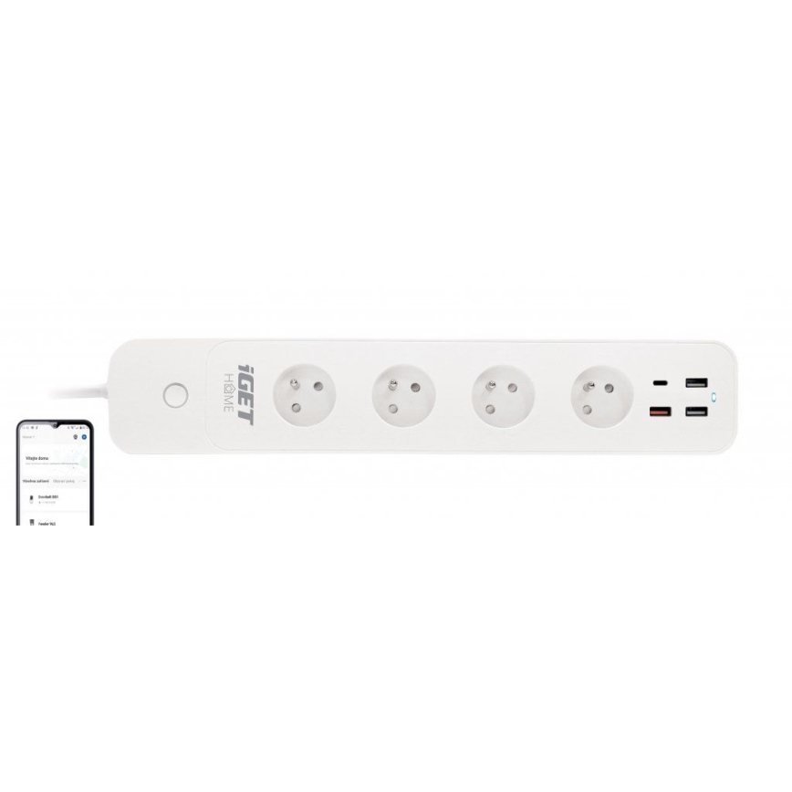 Nutikas pikenduskaabel lülitiga 1,5 m 4Z + 4xUSB Wi-Fi