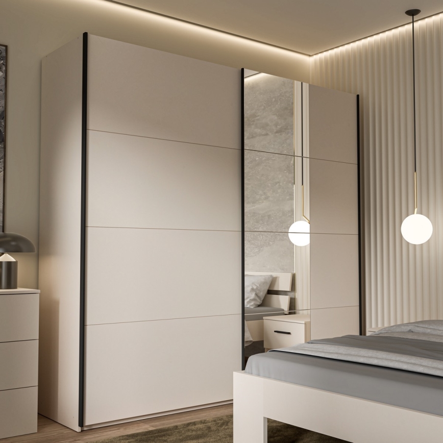 ODEN riidekapp peegliga 220x210 cm, beež