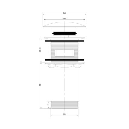 OMNIRES A706AT - Valamu äravoolupesa CLICK-CLACK d. 6,6 cm harjatud antratsiit