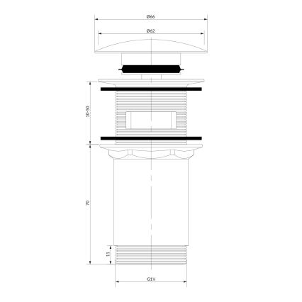 OMNIRES A706CPB - Valamu äravoolupesa CLICK-CLACK d. 6,6 cm harjatud vask