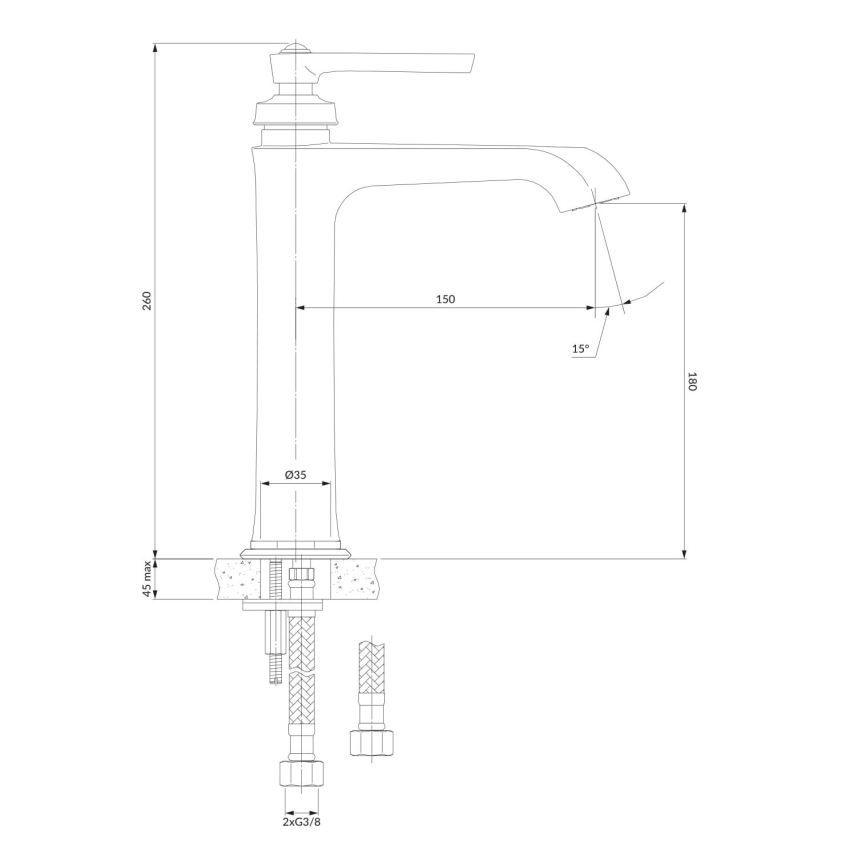 OMNIRES AM5212CR - Valamu kraan ARMANCE 26 cm läikiv kroom