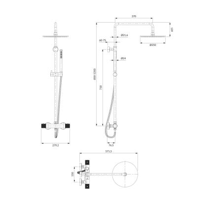 OMNIRES CT8044CR - Dušikomplekt termostaatiline kraaniga CONTOUR läikiv kroom