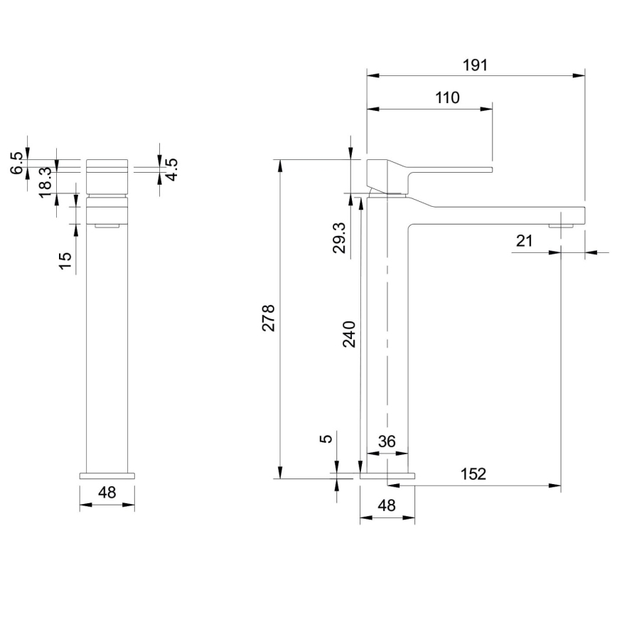 OMNIRES SL7712GR - Valamu kraan SLIDE 27,8 cm harjatud grafiit