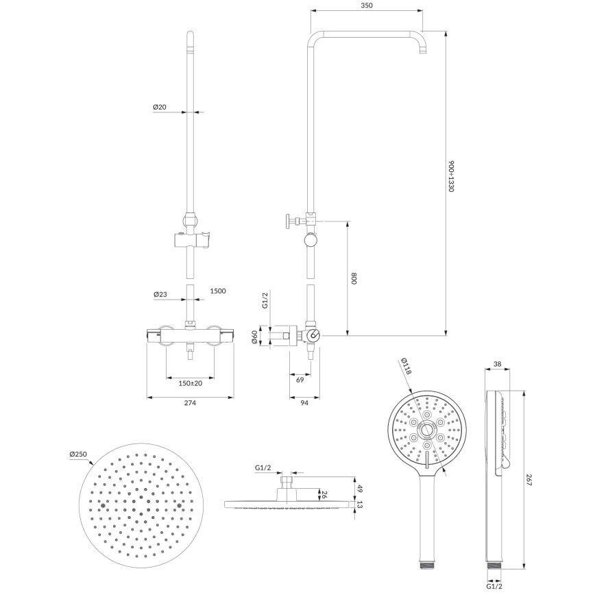 OMNIRES SYSY10/N/6CR - Dušikomplekt termostaatiline kraaniga Y läikiv kroom