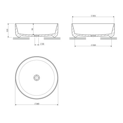 OMNIRES TULSA355BP - Lauale paigaldatav valamu TULSA, Ø 36 cm, keraamika/läikivvalge