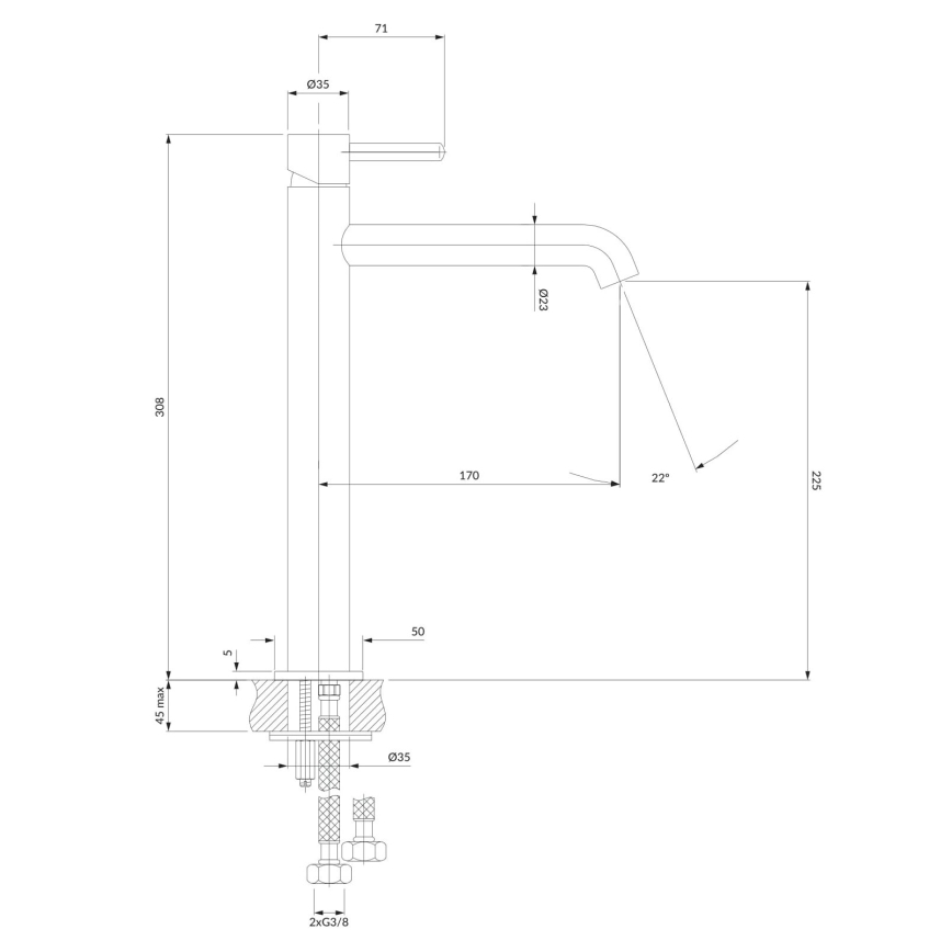 OMNIRES Y1212BL - Valamu kraan Y 30,8 cm poolmatt must