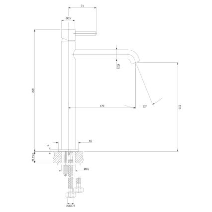 OMNIRES Y1212GLB - Valamu kraan Y 30,8 cm maapind kuldne