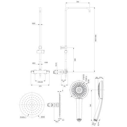 OMNIRES Y1244X/6CR - Dušikomplekt termostaatilise kraaniga Y läikiv kroom